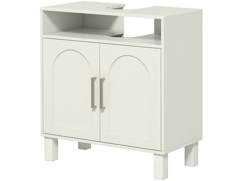  Meuble sous-évier avec étagère réglable pour éviers sans colonne, 60 x 30 x 63 cm, blanc crème  - Conforama B