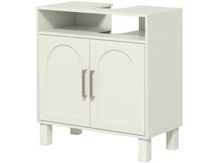 Meuble sous-évier avec étagère réglable pour éviers sans colonne, 60 x 30 x 63 cm, blanc crème