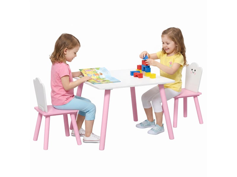  Table enfant avec chaise, ensemble table et 2 chaises en bois pour dessiner, jouer, étudier, rose  - Conforama A
