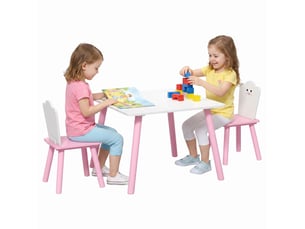Table enfant avec chaise, ensemble table et 2 chaises en bois pour dessiner, jouer, étudier, rose