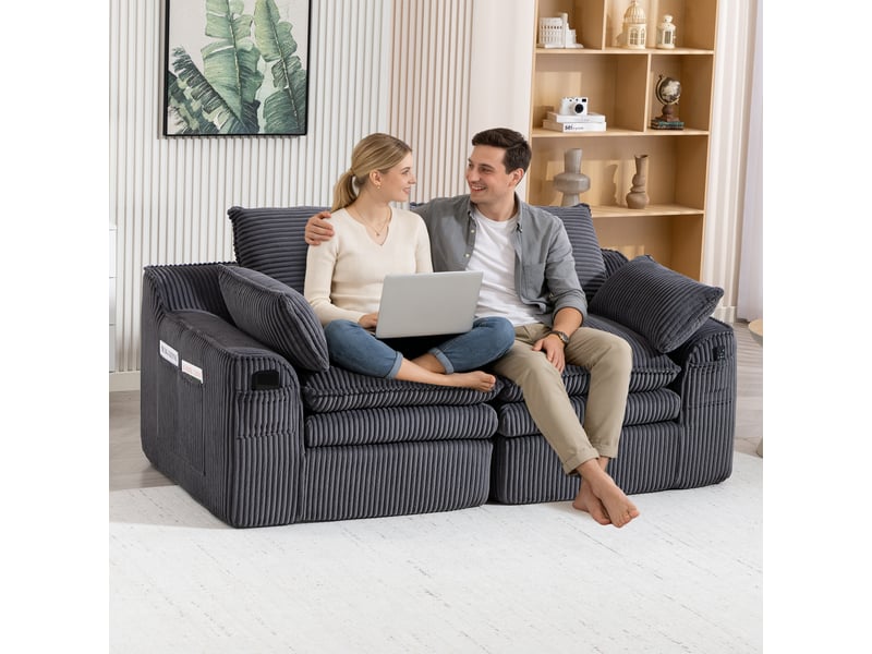  Canapé droit fixe 2 places tissu gris canapé compressible - Conforama B