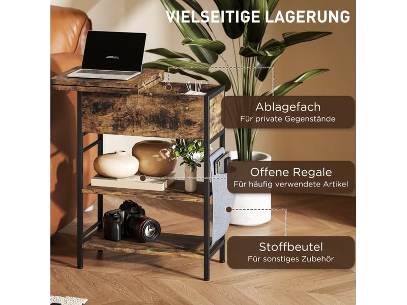  Console avec 2 étagères, prises secteur, ports usb et rangement, pour chambre et salon, 60 × 29,8 × 58,5 cm  - Conforama C