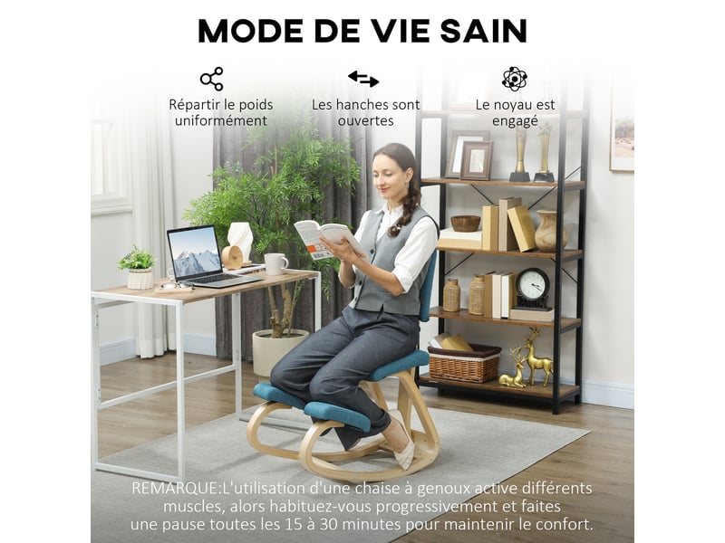  Chaise à genoux ergonomique avec dossier, correcteur de posture 51x84x93cm bleu foncé, siège assis genoux à bascule  - Conforama R