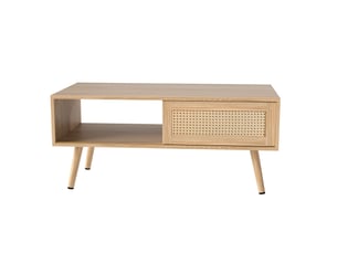 Table basse moderne tressée avec portes coulissantes, bois massif naturel, 105 × 55 × 40 cm