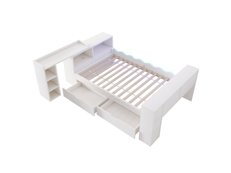 Lit combiné 90 × 200 cm avec bureau coulissant, 2 tiroirs, prises et led Fay Lum - Conforama W