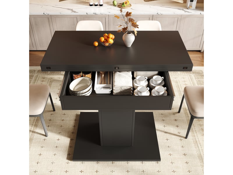  Table à manger extensible 60-120x120x75.1cm avec rangement, plateau rabattable et piètement carré, pour cuisine et salle à manger,noir evarich - Conforama E
