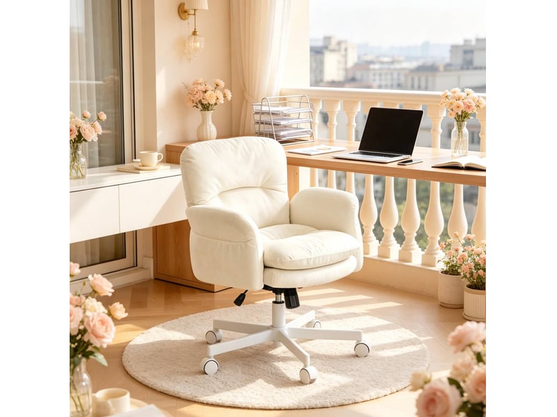 Fauteuil de bureau rotatif beige, accoudoirs réglables et hauteur réglable, 71 x 68 x 84,5-92,5 cm - Conforama E