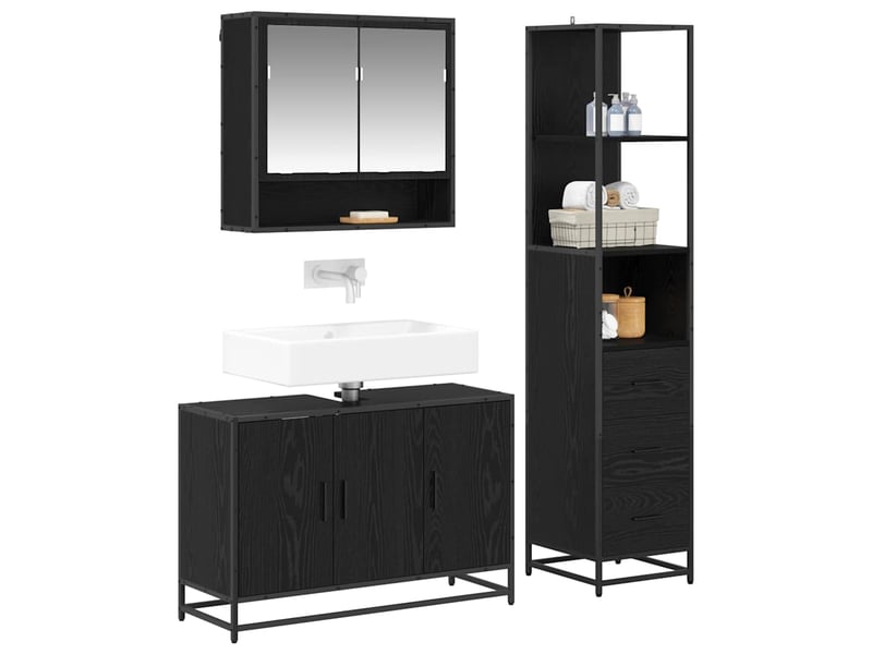 Ensemble de mobilier de salle de bain 3 pc chêne noir cf64348 - Conforama C
