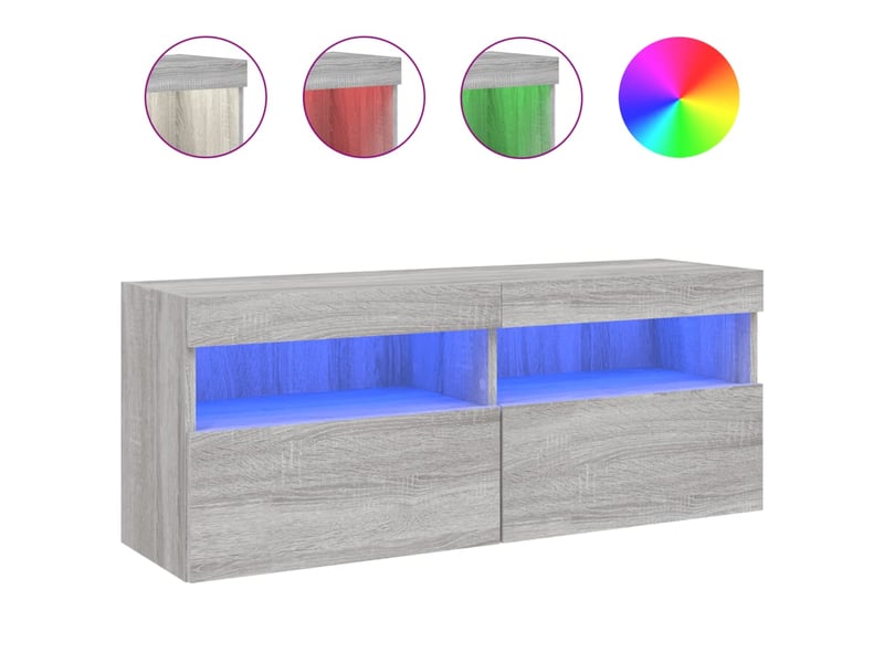  Meuble tv - banc tv - meuble de rangement mural avec lumières led sonoma gris 100x30x40 cm  - Conforama A