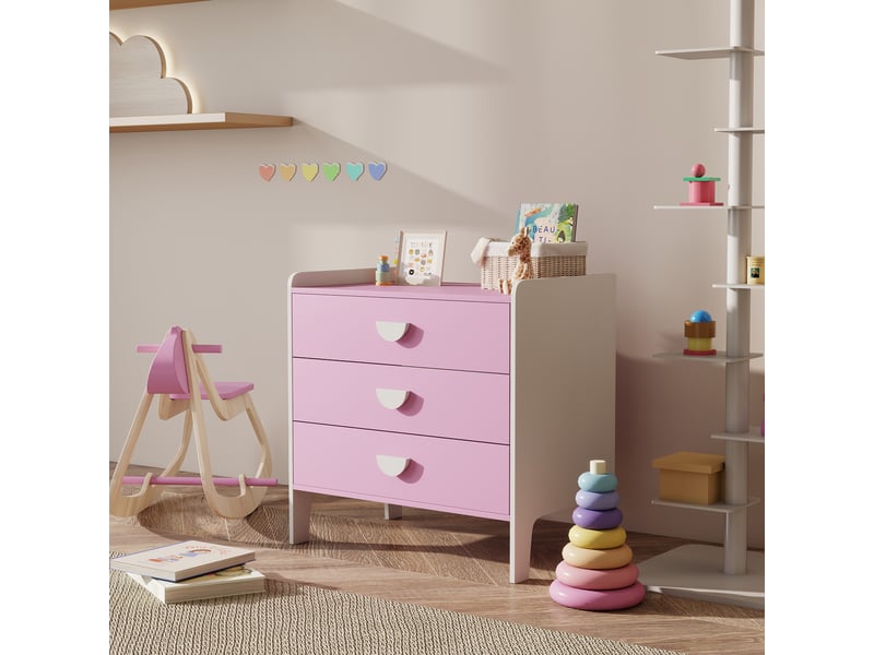  Commode pour enfants, commode rangement 3 tiroirs pour chambre d'enfant, crèche, salle de jeux, 60 x 40 x 60 cm, rose  - Conforama C