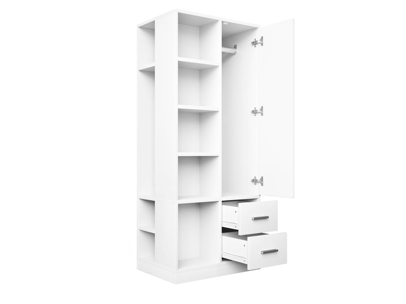 Armoire de rangement avec 1 porte, 2 tiroirs, étagères ouvertes et 2 tringles pour chambre en bois 70×50×170 cm blanc - Conforama E