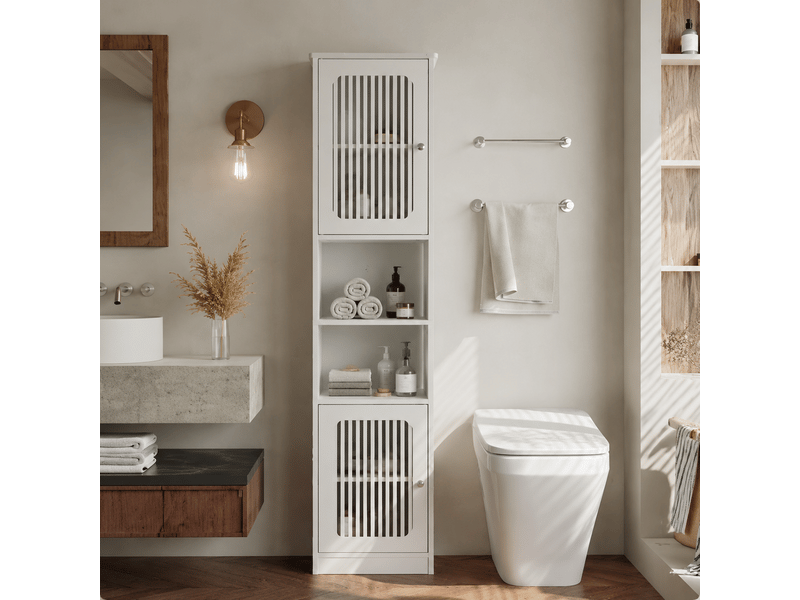  Armoire de salle de bain sur pied avec étagères réglables 36 x 30 x 163 cm - rangement étroit blanc  - Conforama D