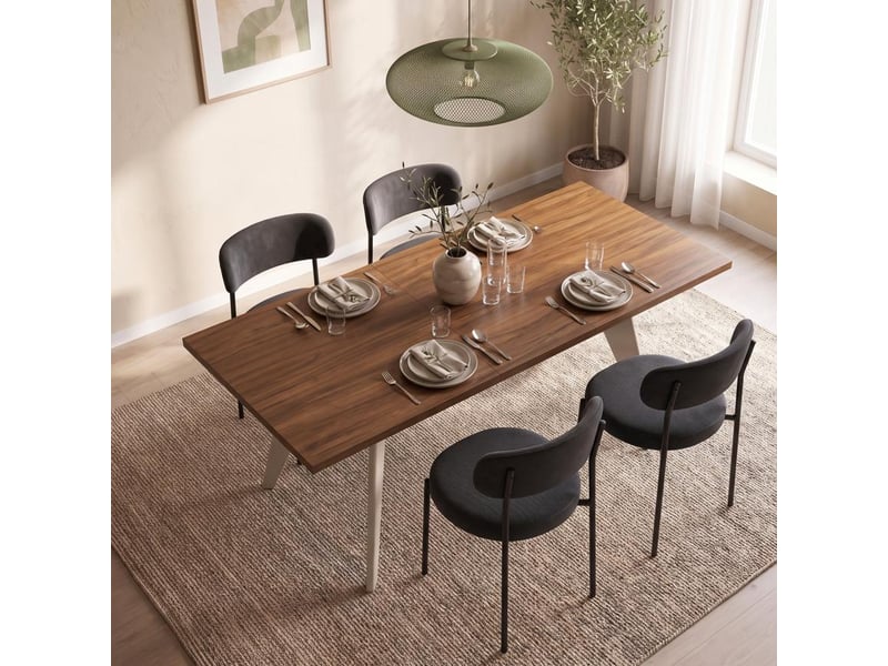  Table à manger extensible 140180cm pieds métal beige et plateau finition noyer meloe MELOE - Conforama B