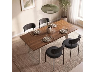 Table à manger extensible 140180cm pieds métal beige et plateau finition noyer meloe
