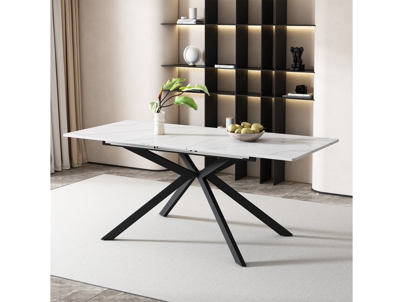 Table rectangulaire 180x70x75 5 cm table de salon polyvalente en mdf métal et velours noir et blanc - Conforama C