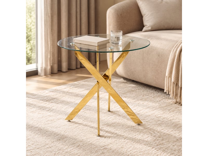  Table à manger en verre et métal dorée  - Conforama C