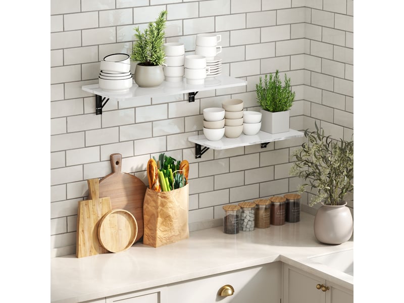  Ensemble de 2 tables pliantes murales, en bois laqué blanc brillant, idéales pour la cuisine, la salle à manger ou le bureau.  - Conforama C