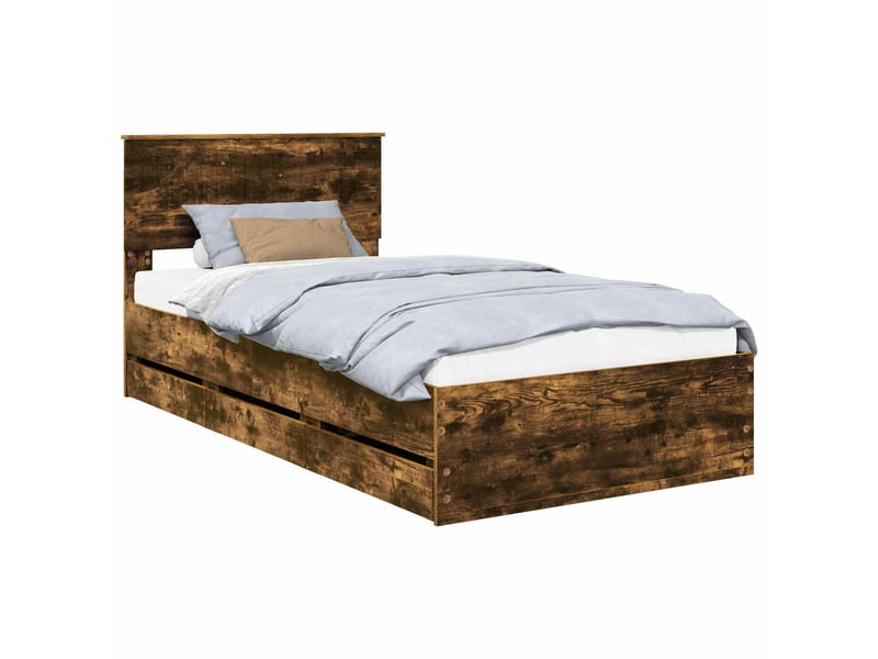 Lit simple- lit adulte - cadre de lit chêne fumé 100 x 200 cm bois ingénierie - Conforama A