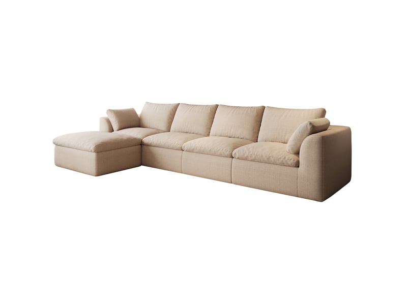  Canapé d’angle 5 places en tissu de lin kaki, 310x155x83 cm  - Conforama E