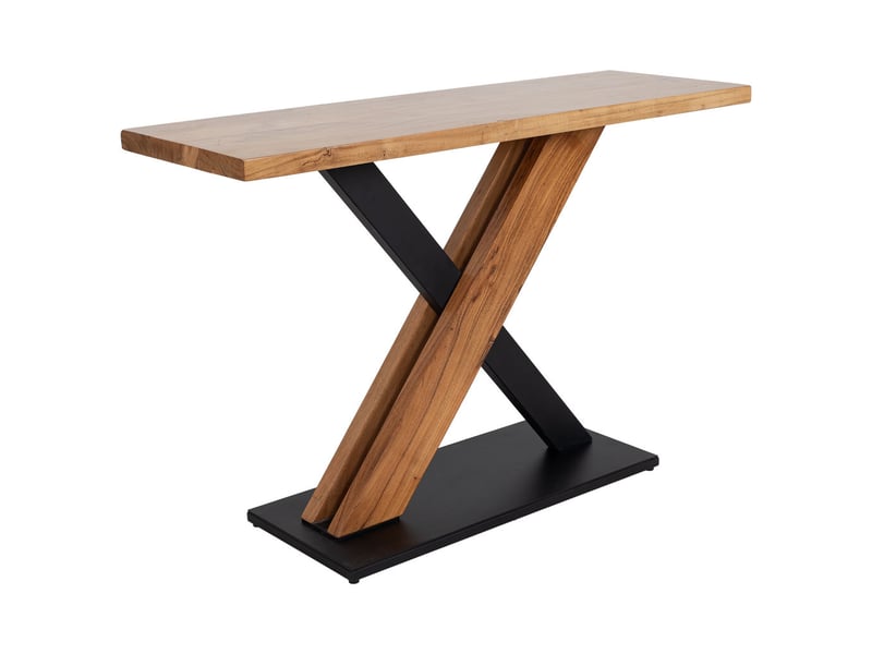  Console d'entrée en bois d'acacia marron avec pieds en fer 120x40x80h cm  - Conforama A