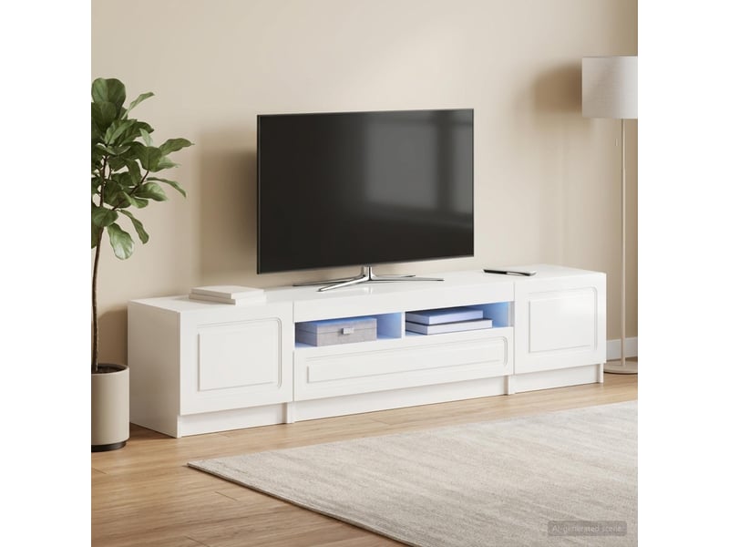  Meuble tv - banc tv - meuble de rangement led utrecht 3 pcs blanc brillant bois d'ingénierie  - Conforama B