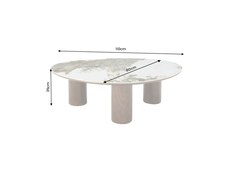  Table basse pterax 110 cm en céramique effet marbre blanc et pieds aspect bois – forme organique  - Conforama C