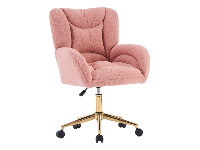  Chaise de bureau 64x62x97 cm réglable en tissu teddy rose  - Conforama A