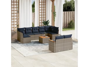 Vidaxl ensemble de canapé de jardin 10 pcs avec coussins gris résine tressée