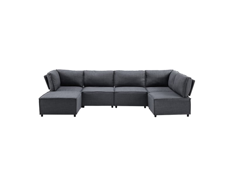  Canapé d'angle modulable 6 places gris foncé en tissu, convertible en couchage extra-long pour votre salon  - Conforama A