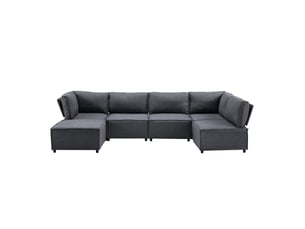 Canapé d'angle modulable 6 places gris foncé en tissu, convertible en couchage extra-long pour votre salon