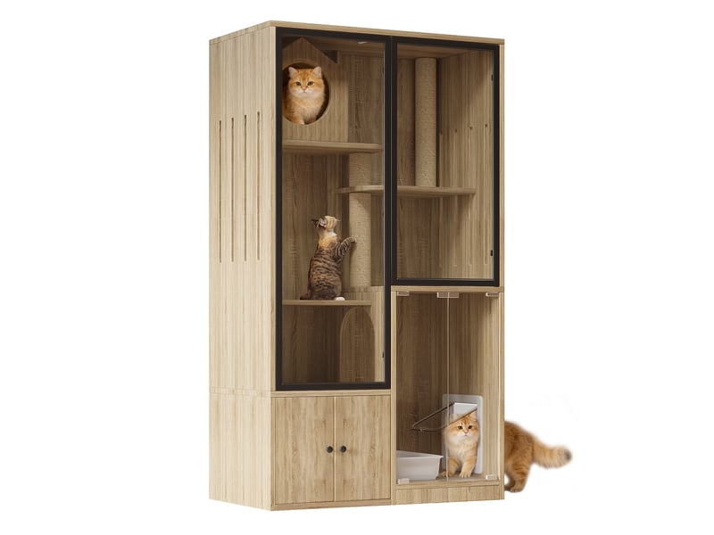  Vitrine 90x50x160 cm, espace de rangement, portes en verre, meuble de salon, meuble pratique, bureau, en mdf, naturel  - Conforama A