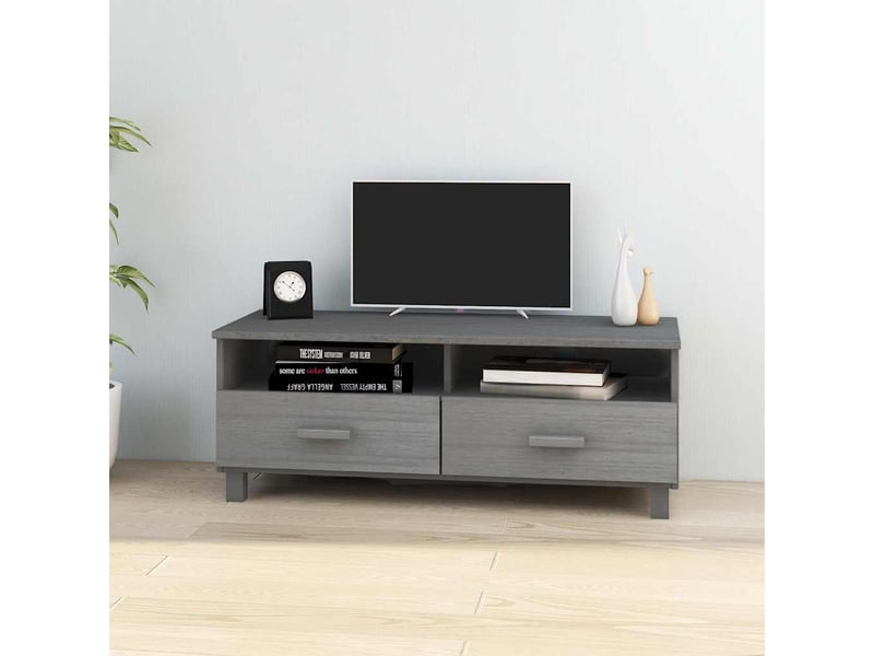  Meuble tv - banc tv - meuble de rangement hamar gris foncé 106x40x40 cm bois massif de pin  - Conforama B