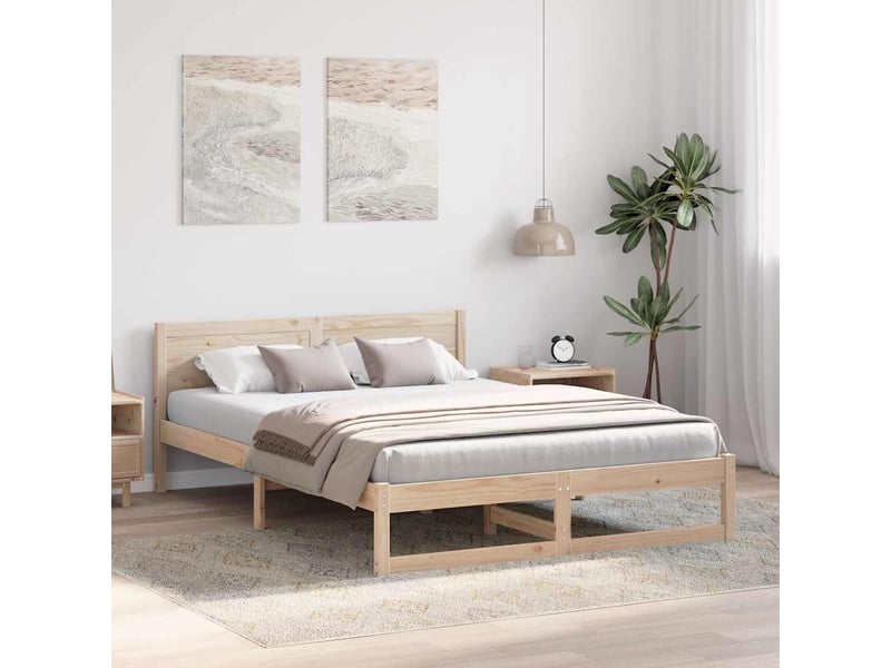  Lit double- lit adulte -  cadre de lit avec tête de lit naturel 140 x 200 cm pin massif  - Conforama B