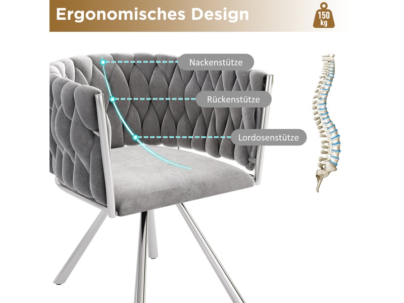  Lot de 4 chaises de salle à manger 59 cm – gris et argenté – pivotantes 360° avec pieds acier  - Conforama E