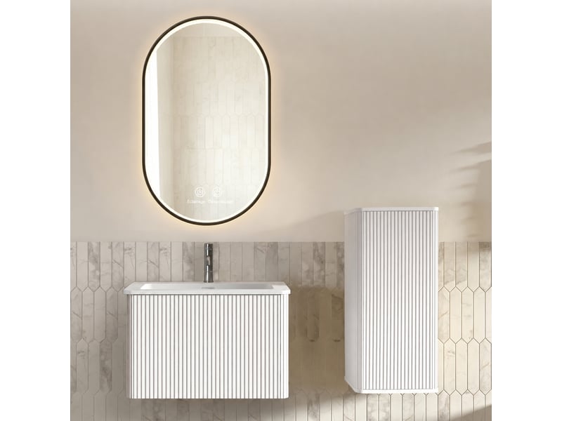  Ensemble meuble vasque suspendu 60 cm avec miroir led ovale  - Conforama B