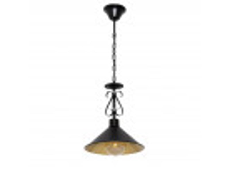  Suspension rustique ABRILA Azalea 1 lumière E27 noire et dorée, abat-jour métal Ø26 cm, hauteur réglable 54-74 cm 151091016 - Conforama B