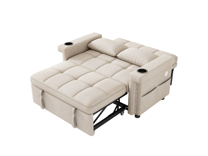  Canapé convertible 2 places 145 x 141,5 cm – beige – led, usb-c, dossier réglable et porte-gobelets  - Conforama D
