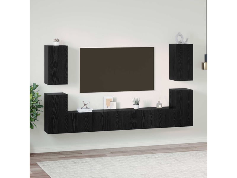  Ensemble meuble tv - banc tv - meuble de rangement 7 pcs chêne noir bois d'ingénierie  - Conforama D