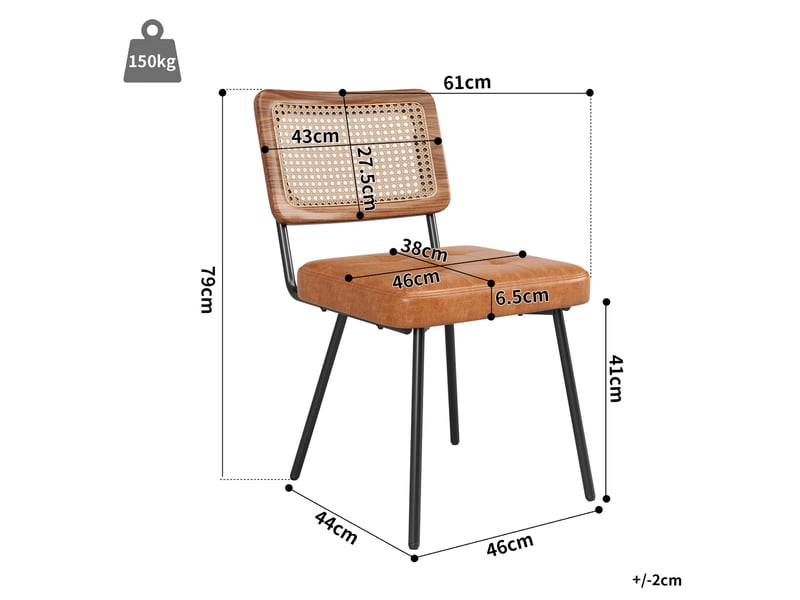  Lot de 6 chaises de salle à manger 61x46x79 cm rétro métal polyuréthane (pu) marron  - Conforama E