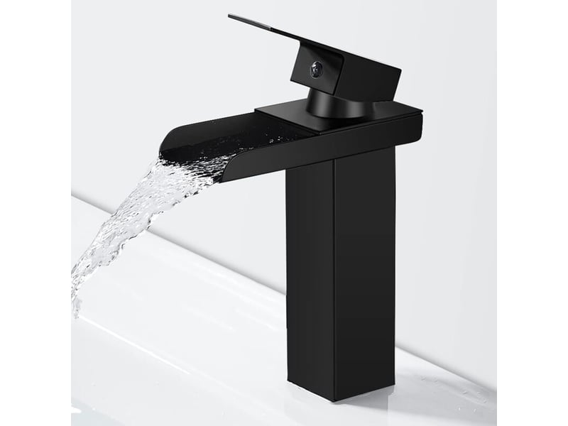  Robinet de salle de bains cascade noir moderne, robinet de lavabo cascade avec bec hauteur 140 mm, robinet de salle de bains en laiton  - Conforama A
