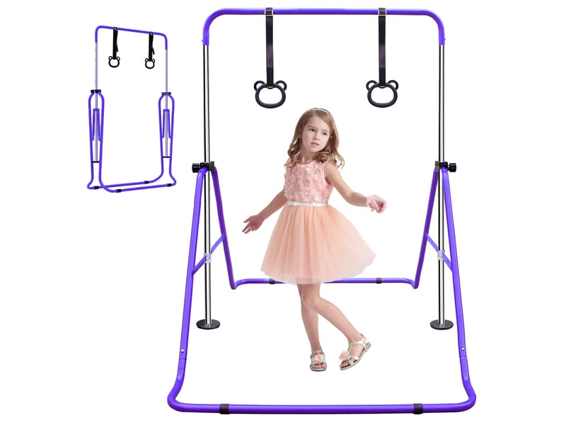  Barre de gymnastique pour enfants 145x100x130 cm réglable en hauteur et pliable métal violet  - Conforama A