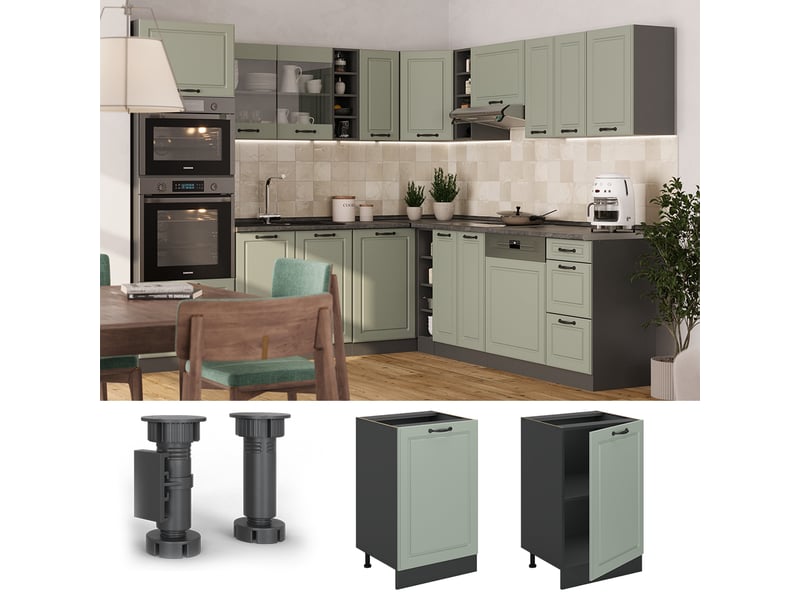 Vicco meuble bas de cuisine, mint campagneanthracite, 50cm sans plan de travail - Conforama D