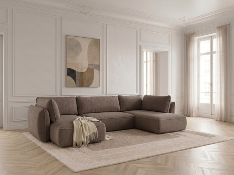  Bobochic canapé d'angle panoramique convertible esmee tissu chenille taupe  angle gauche ESMEE - Conforama B