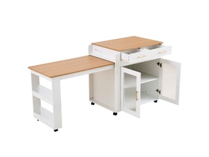 Îlot de cuisine - rangements intégrés - table extensible - port usb - prise de charge - meuble de cuisine - gain de place - blanc