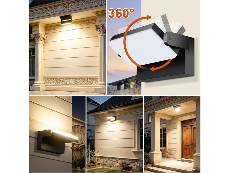  Applique murale extérieure led 5000lm 3000k ip65 noir  pivotant 360° lumière chaude 36w 7914674571 - Conforama D