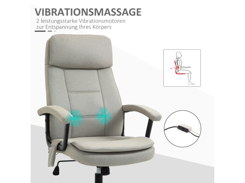 Chaise de bureau ergonomique massante, inclinable, réglable en hauteur, beige, télétravail - Conforama D