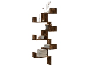 Étagère d'angle flottante, étagère murale chêne fumé 45x45x147cm bois d'ingénierie cf41392