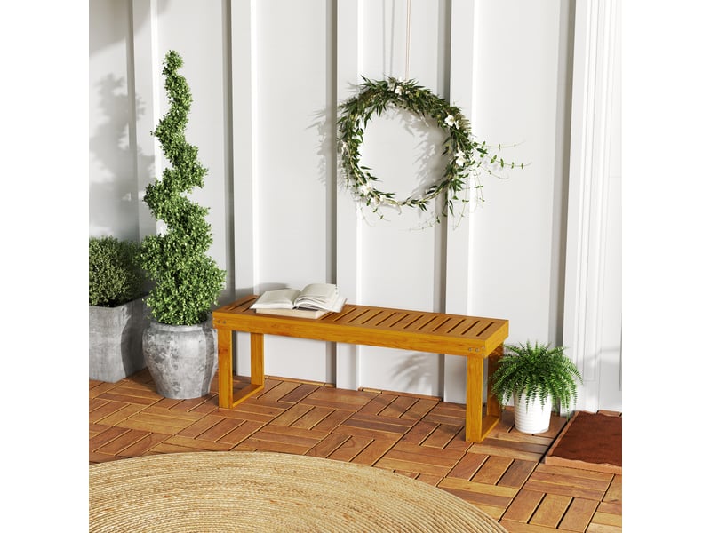  Banc de jardin en bois 2 places avec assise à lattes, capacité de charge 300 kg, pour usage extérieur, 120 x 34 x 43 cm, teck  - Conforama C
