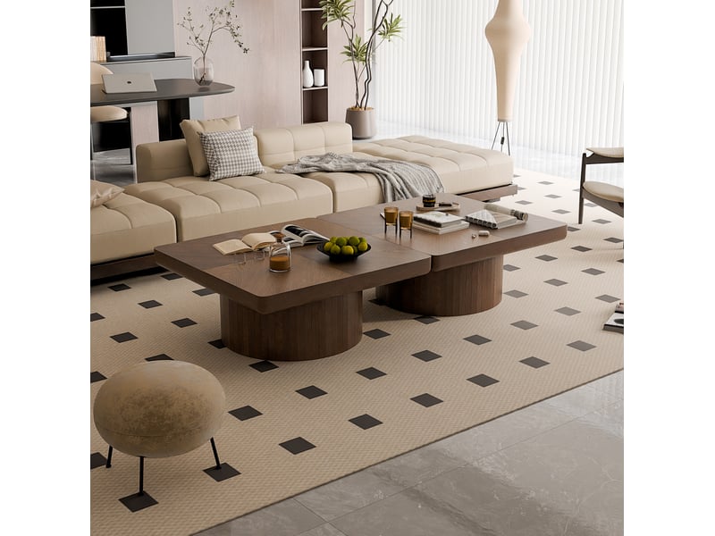  Table basse carrée à plateau parquet de 8 cm en bois et mdf, coloris noyer  - Conforama D