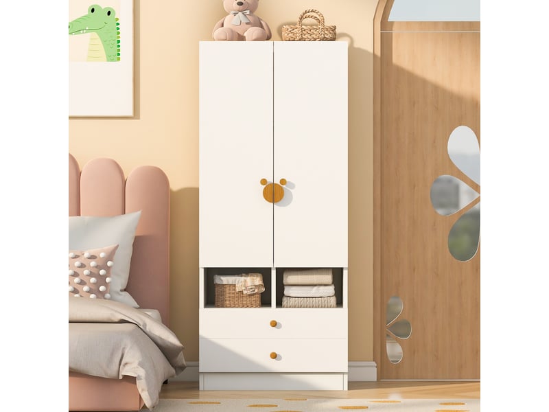  Armoire individuelle 70 × 50 × 170 cm blanche, deux tiroirs, poignées design et petits casiers.  - Conforama D